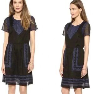 Madewell Augustine Dress Black and Blue Cross Stitch Embroidery with pockets!